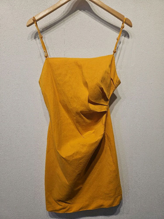 Billede af Zara smuk orange ruched kjole m.perler